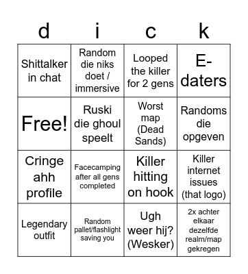 DIIICKK Bingo Card