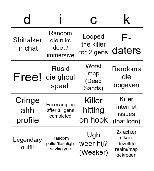 DIIICKK Bingo Card