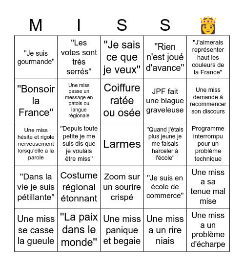 Soirée Miss France 2026 💅 Bingo Card