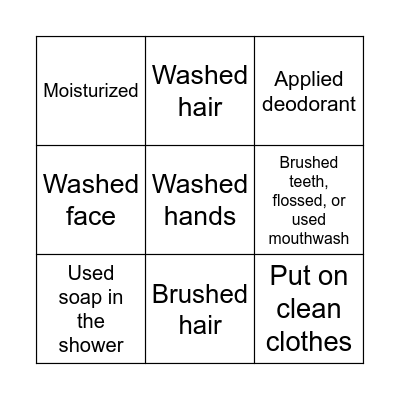 Hygiene Bingo Card
