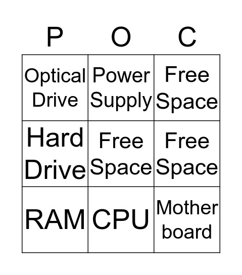 Computer Parts Bingo! Bingo Card