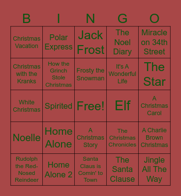 Christmas Movies! Bingo Card