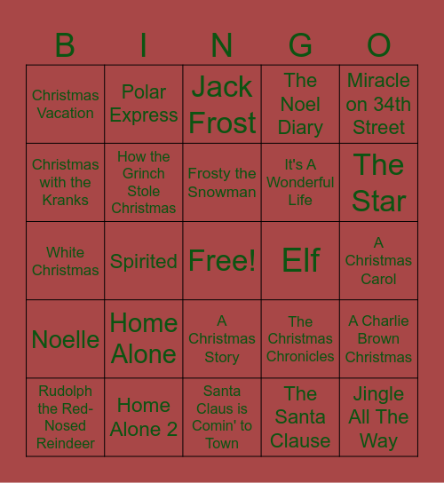 Christmas Movies! Bingo Card