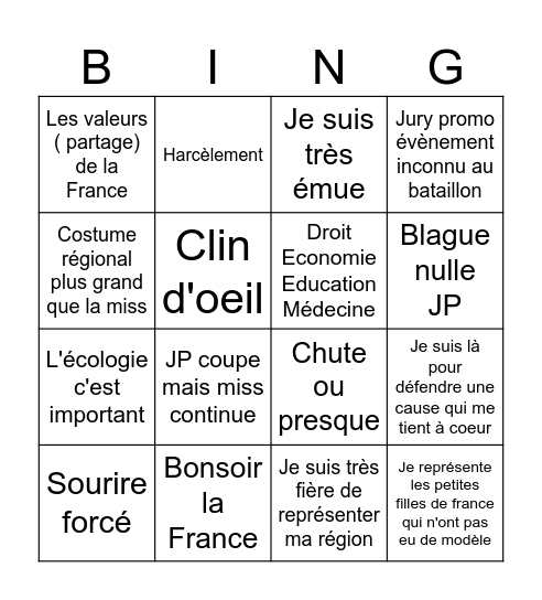 MISS FRANCE 2026 Bingo Card