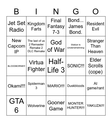 GAME AWARDS!!! Bingo Card