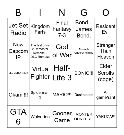 GAME AWARDS!!! Bingo Card