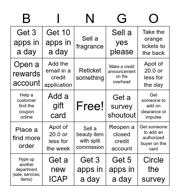 Cashier Bingo Card