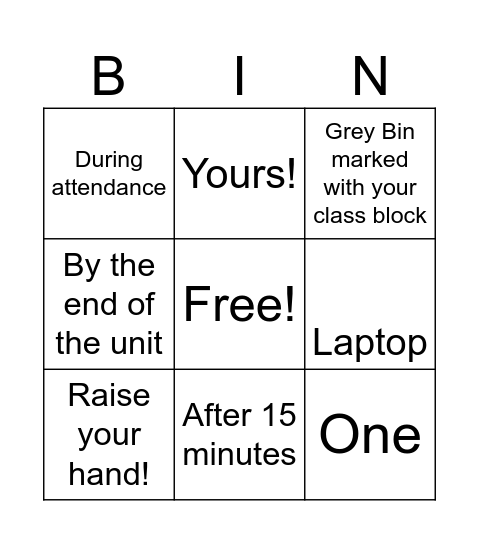 Syllabus Bingo Card