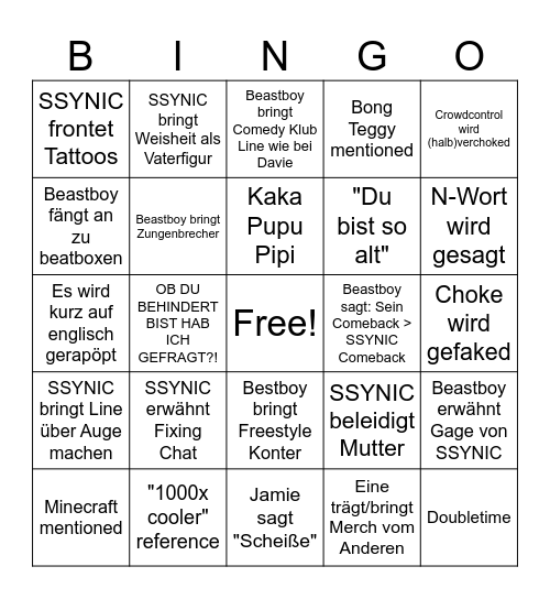 SSYNIC vs. Beastboy Bingo Card