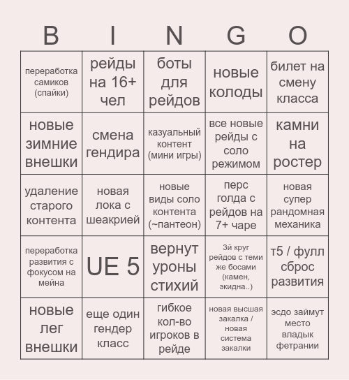 LOA ON 2025 Bingo Card