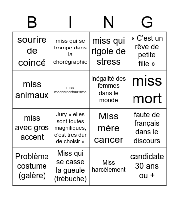 Miss France 2026 Bingo Card