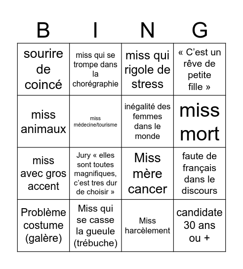 Miss France 2026 Bingo Card