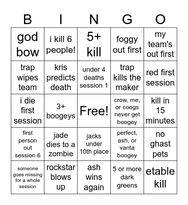 life bingo Card