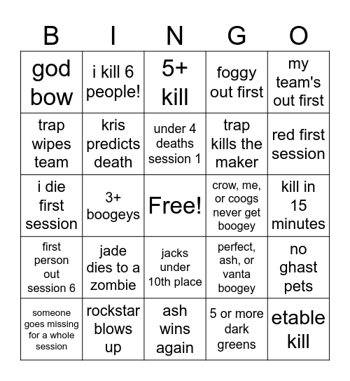 life bingo Card