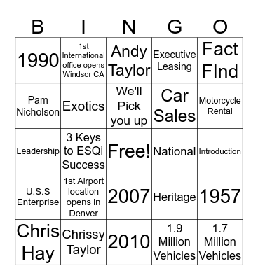 About Us! Bingo Card