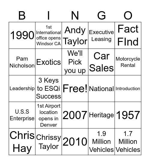 About Us! Bingo Card