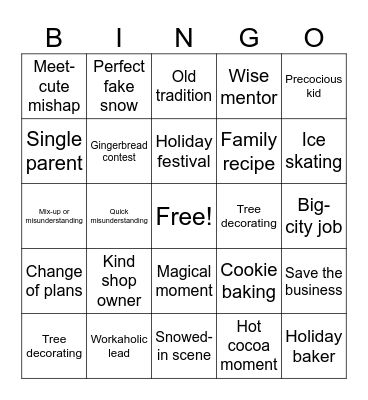 Typical Hallmark Movie Bingo Card