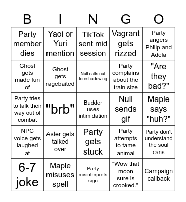 Crooked Moon Bingo Card
