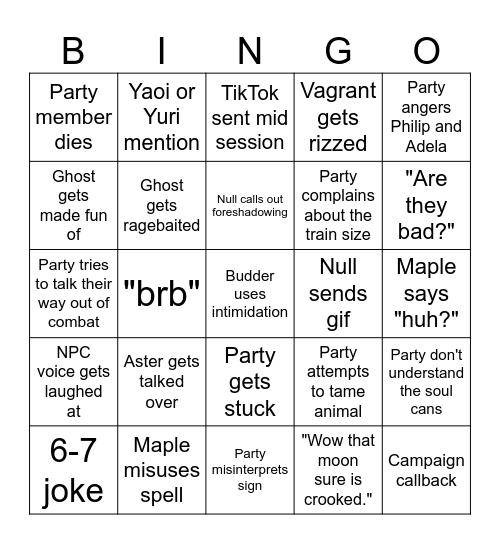 Crooked Moon Bingo Card