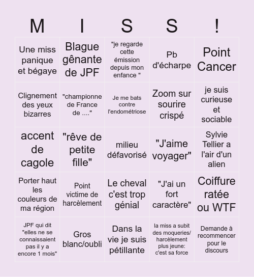 Miss France 2026 Bingo Card
