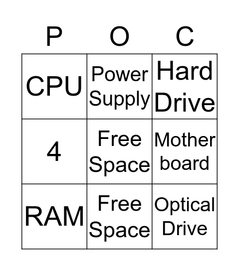 Computer Parts Bingo! Bingo Card