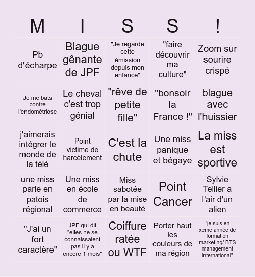 Miss France 2026 Bingo Card