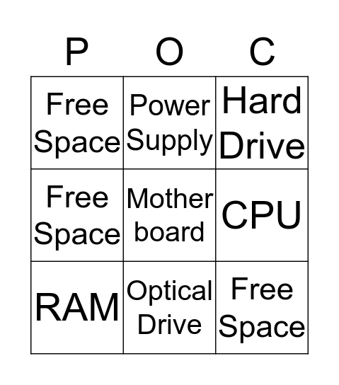 Computer Parts Bingo! Bingo Card