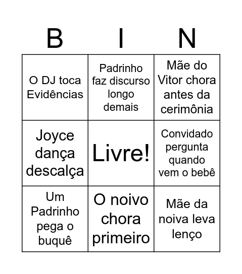 Bingo Vitor e Joyce Bingo Card