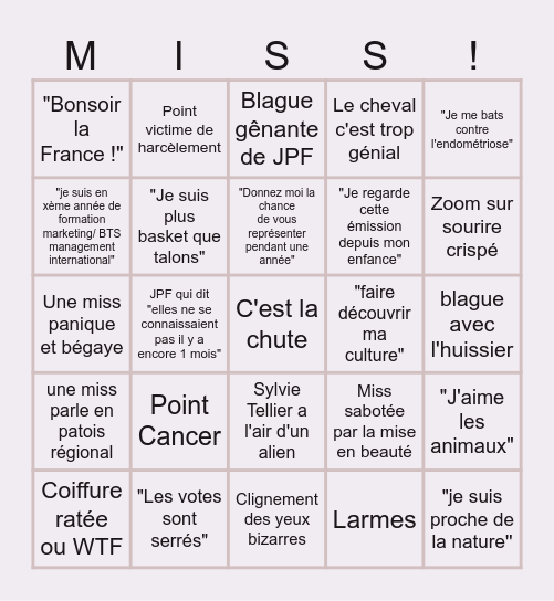 Miss France 2026 Bingo Card
