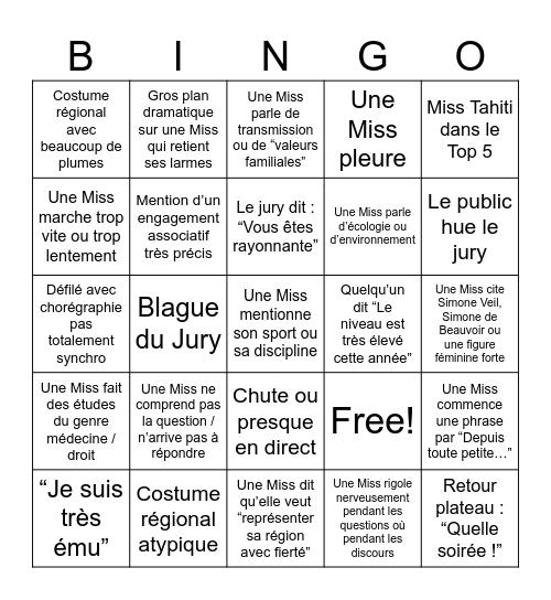 Miss France 2026 Bingo Card