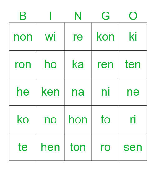 MOHAWK BINGO - SOUNDS Bingo Card