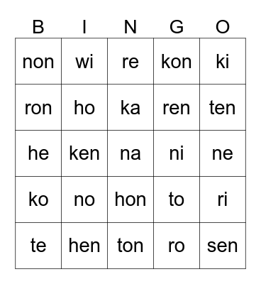 MOHAWK BINGO - SOUNDS Bingo Card