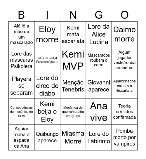 Hexatombe EP 7 Bingo Card