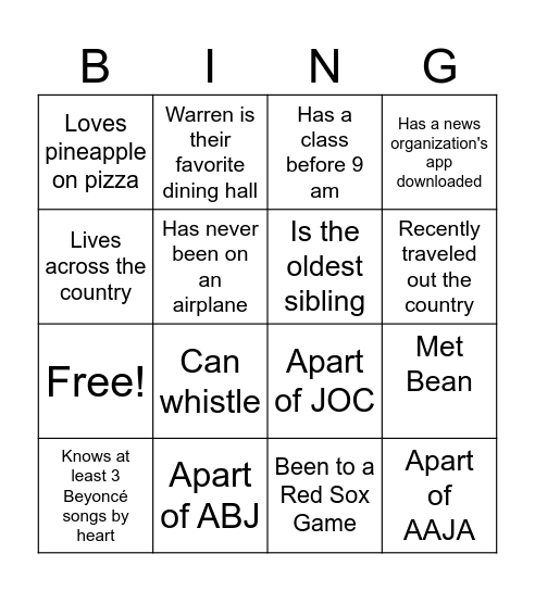 Game Night Bingo Card