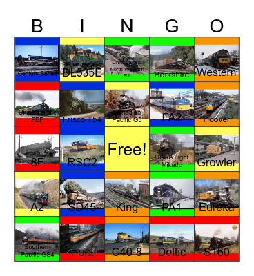 Railroads that I would like to use a throttle of the big engine one day Bingo Card