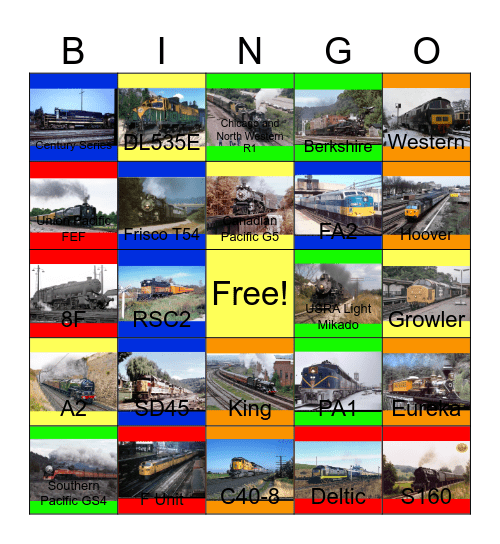 Railroads that I would like to use a throttle of the big engine one day Bingo Card