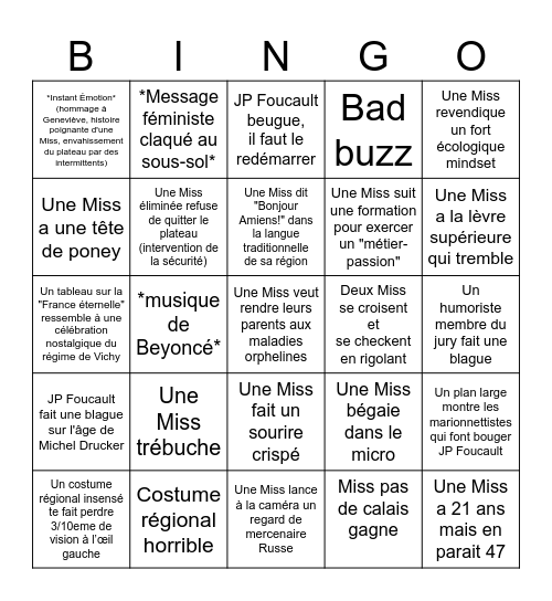 Miss Fronce 2026 Bingo Card