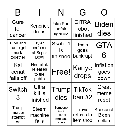 Bingo 2026 Bingo Card