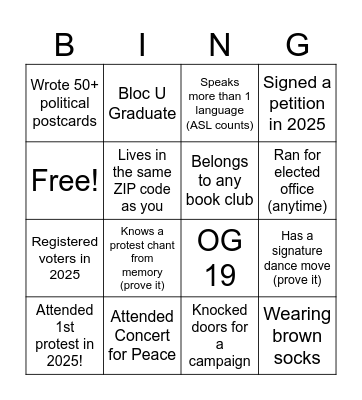 Indivisible Akron Bingo Card