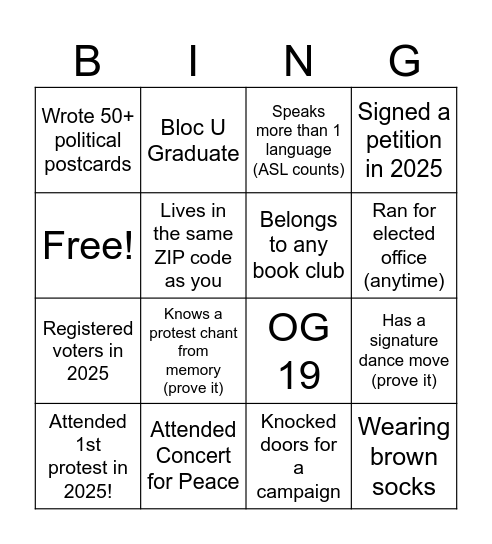 Indivisible Akron Bingo Card