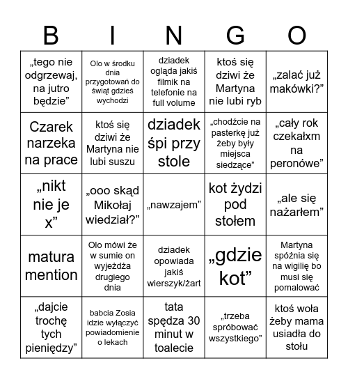 świateczne bingo Card