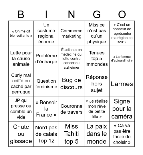 Miss France Bingo Card