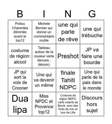 Bingo Miss France Bingo Card