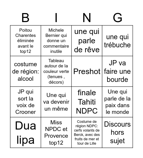 Bingo Miss France Bingo Card