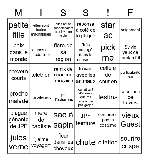 Miss France 2025 Bingo Card