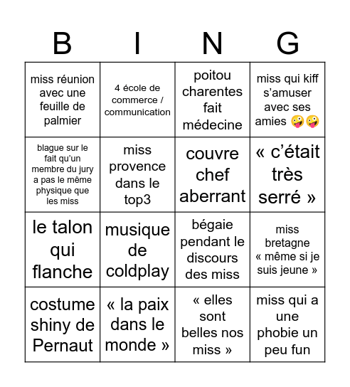 miss france Bingo Card