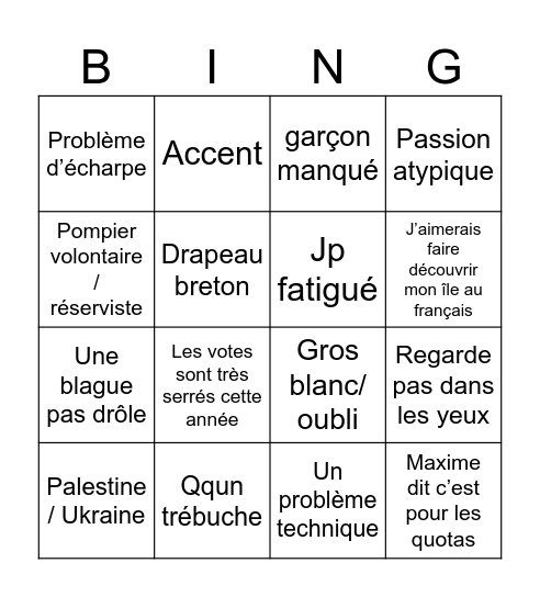 Miss france Bingo Card