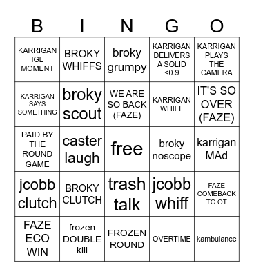 FAZE BINGO Card