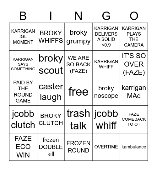 FAZE BINGO Card