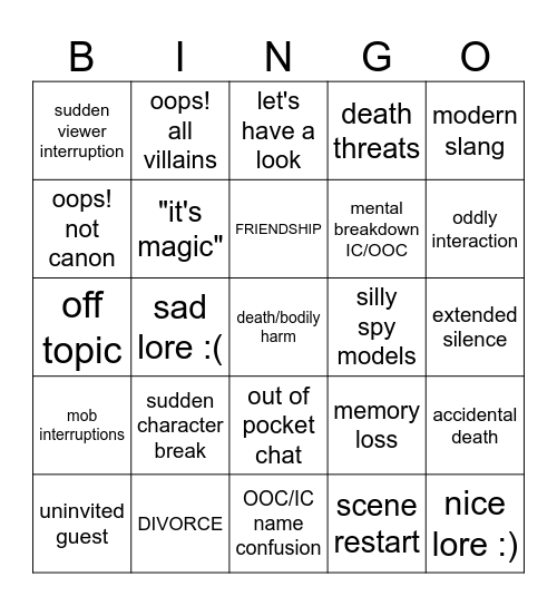 FUNNIER LORE BINGO Card
